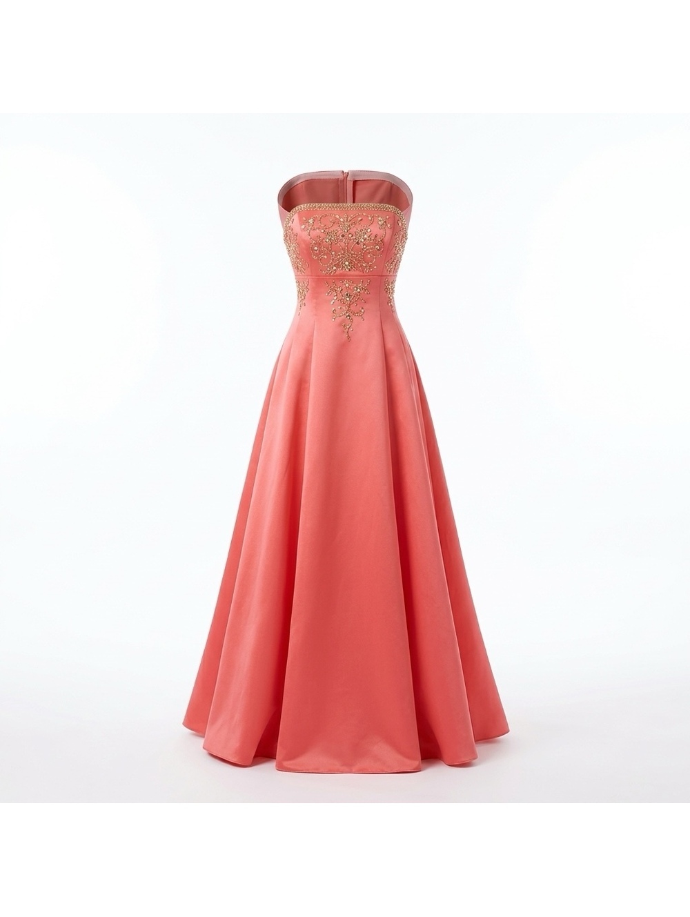Morgan & Co. Strapless Coral Evening Gown with Beaded Embellishments Size 7/8